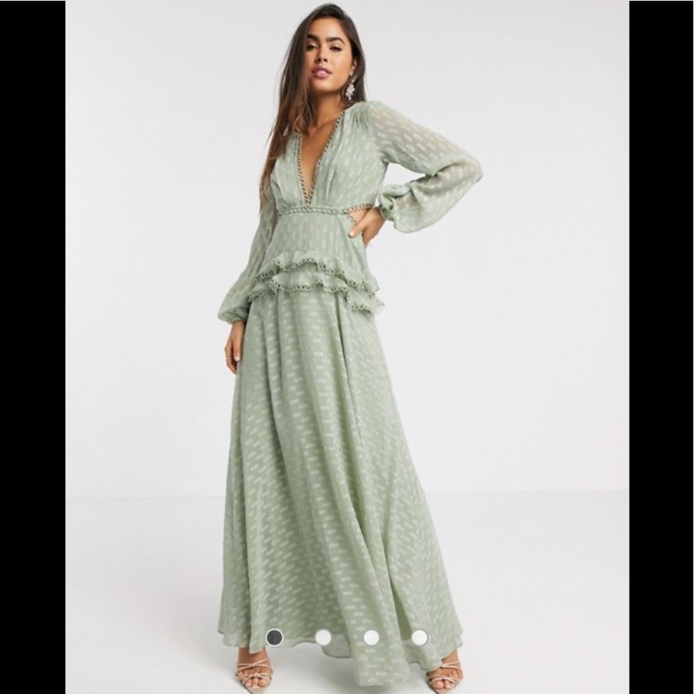 ASOS BOHO CUTOUT MAXI DRESS SAGE